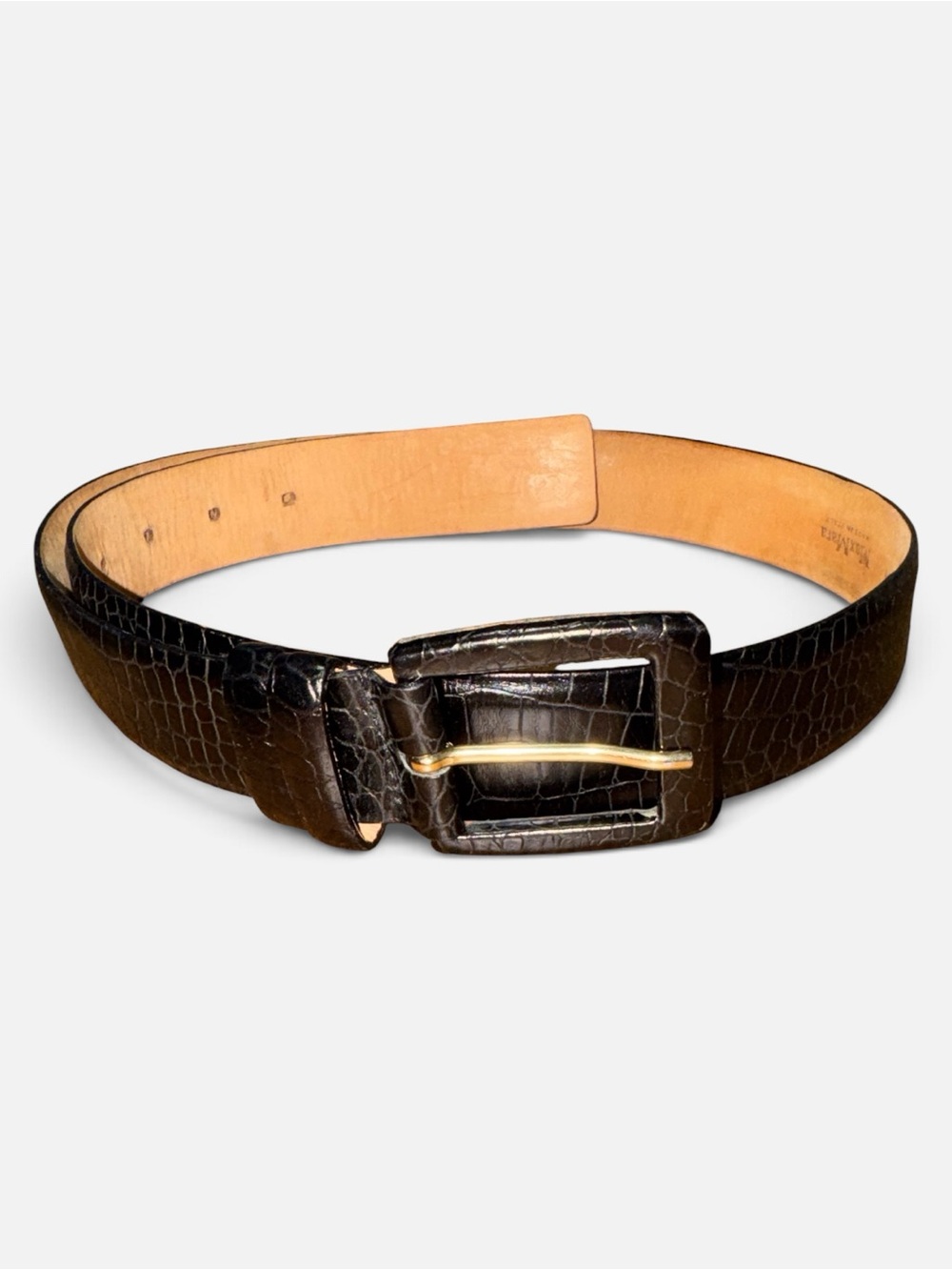 Max Mara womens M Medium black crocodile pattern leather belt EUC